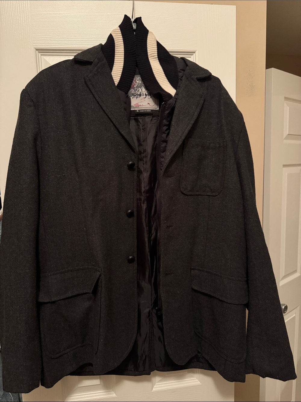 Unique Men's Charcoal Button Front Jacket